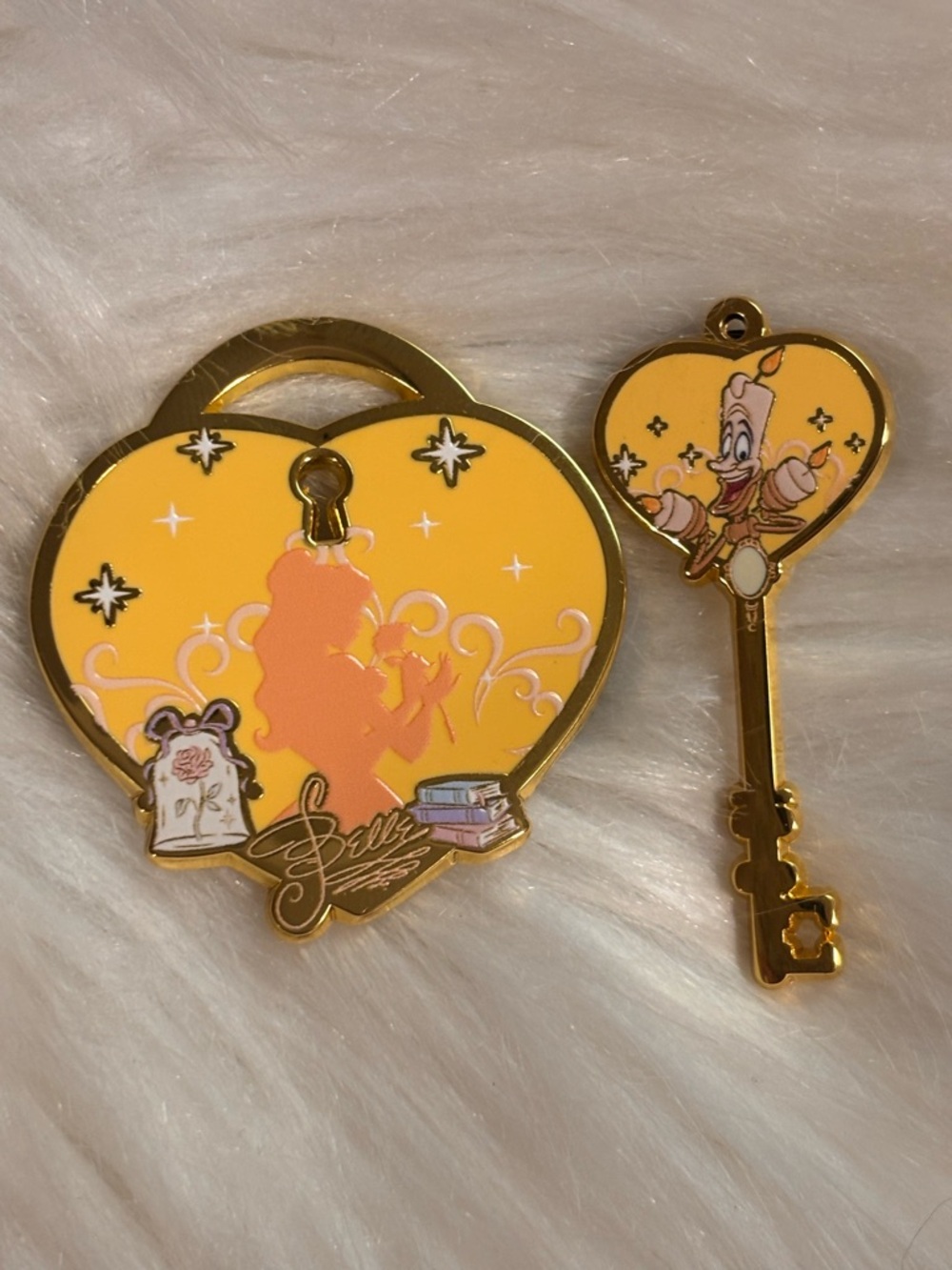 Disney Princess Belle, Beauty & Beast Lock & Key Lumiere 2-Pin Mystery Set